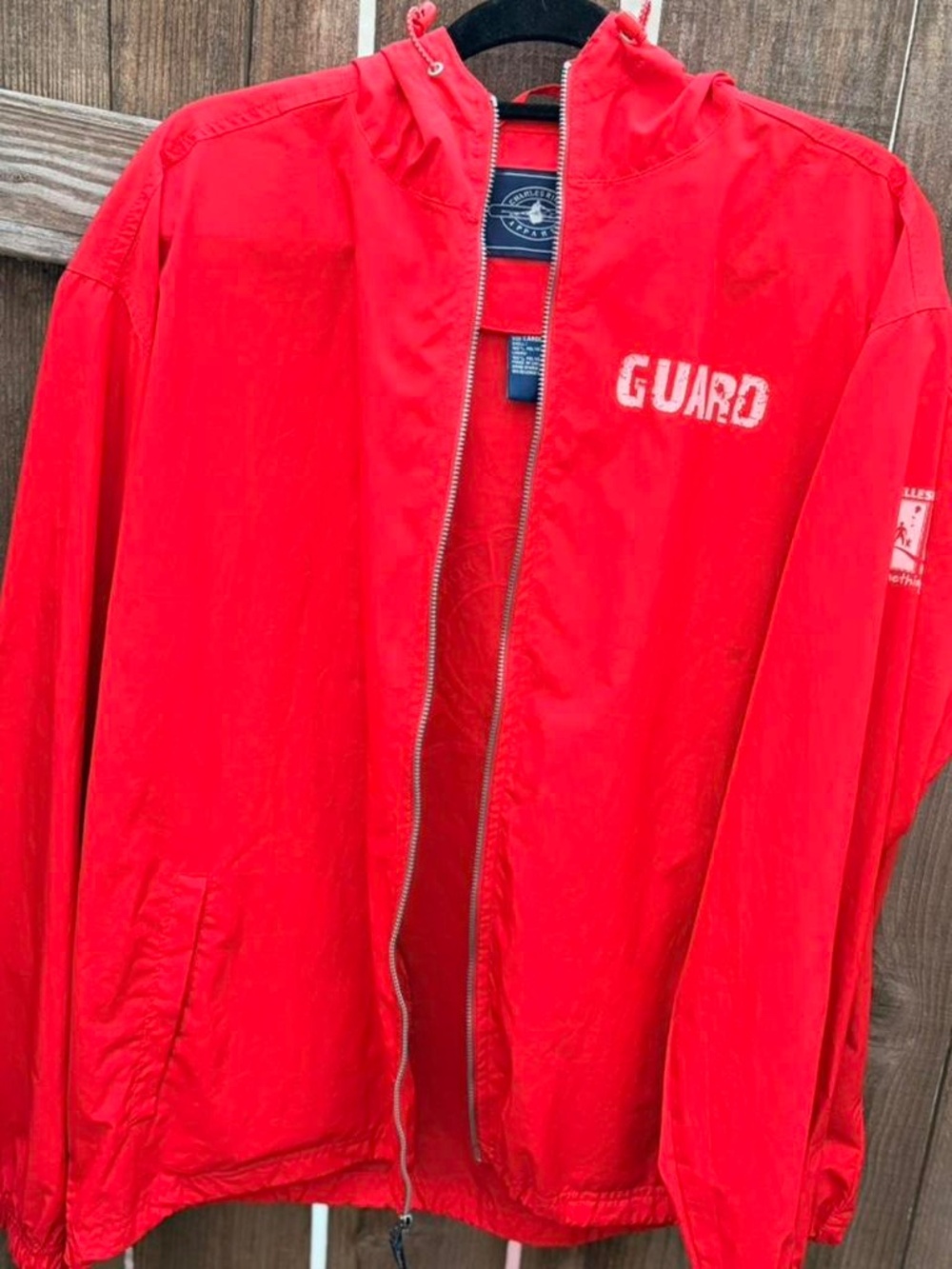 Retro Charles River red lifeguard windbreaker